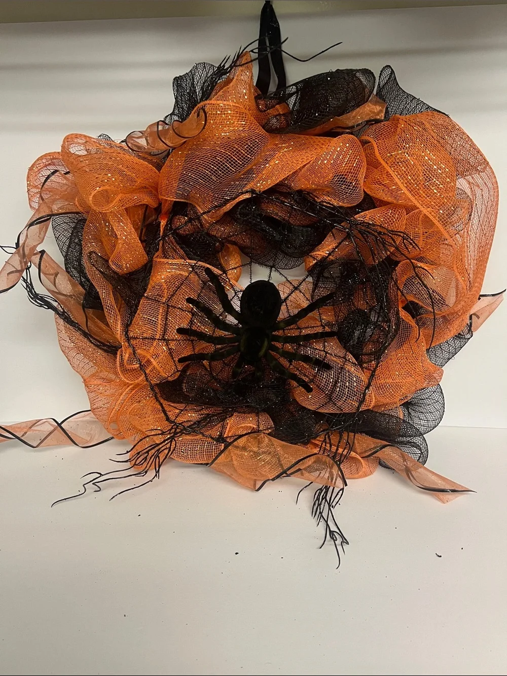 Spooky Halloween Orange & Black Decorative Wreath and 2 Glitter Signs Beware